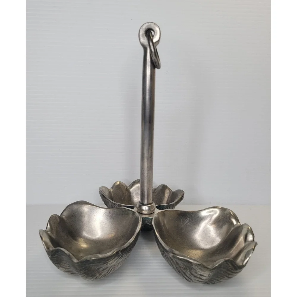 Pottery Barn Clam Shell Triple Condiment Server Ocean Beach Coastal‎ RARE Unique